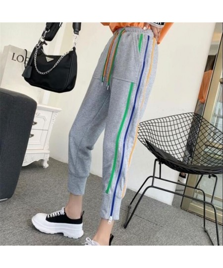 Joggers Women Elastic High Waist Harem Pants Streetwear Sweatpants for Women Casual Harajuku Rainbow Side Stripe Zipper Pants...