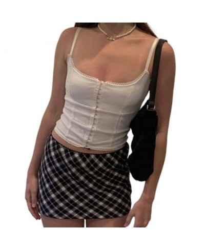 2000s Aesthetic Camisole Fashion Vest Crop Tops with Buckle Summer y2k Kawaii Tee Sleeveless Cami Sweet E Girl Tshirt $22.68 ...