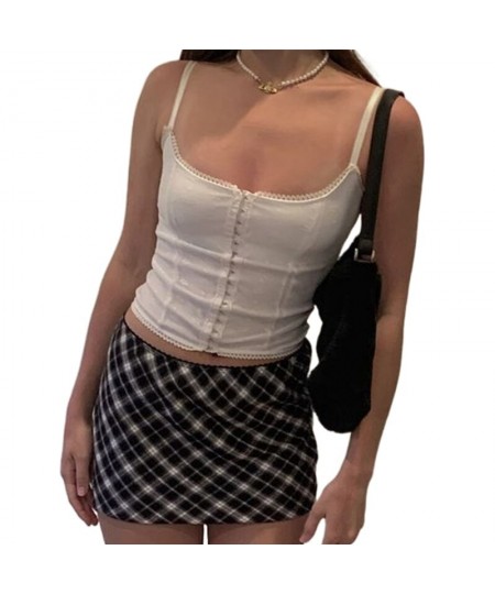 2000s Aesthetic Camisole Fashion Vest Crop Tops with Buckle Summer y2k Kawaii Tee Sleeveless Cami Sweet E Girl Tshirt $22.68 ...