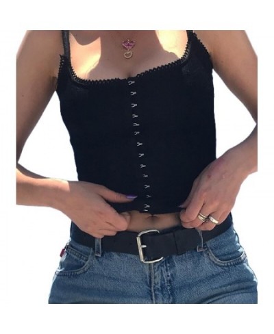 2000s Aesthetic Camisole Fashion Vest Crop Tops with Buckle Summer y2k Kawaii Tee Sleeveless Cami Sweet E Girl Tshirt $22.68 ...