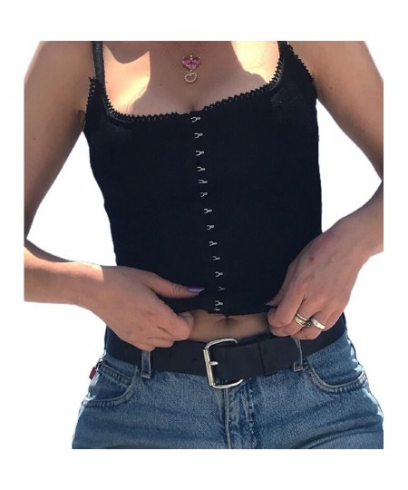 2000s Aesthetic Camisole Fashion Vest Crop Tops with Buckle Summer y2k Kawaii Tee Sleeveless Cami Sweet E Girl Tshirt $22.68 ...