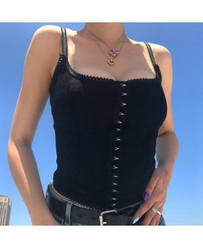 2000s Aesthetic Camisole Fashion Vest Crop Tops with Buckle Summer y2k Kawaii Tee Sleeveless Cami Sweet E Girl Tshirt $22.68 ...