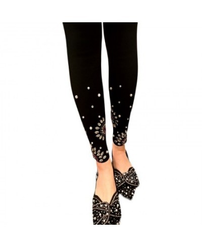 Thick Fleece Outer Wear Black Leggings Women Rhinestone Pearl Cropped Skinny Pants Autumn Winter Stretch Slim Jeans High Stre...