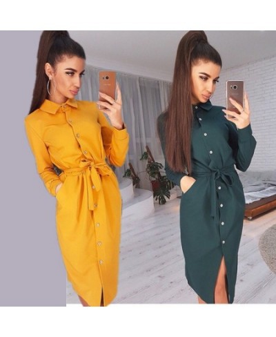 Lady Office Dress Autumn Long Sleeve Shirt Dress Fashion Turn-down Collar Single-breasted Party Dresses Платье  Casual Vestid...