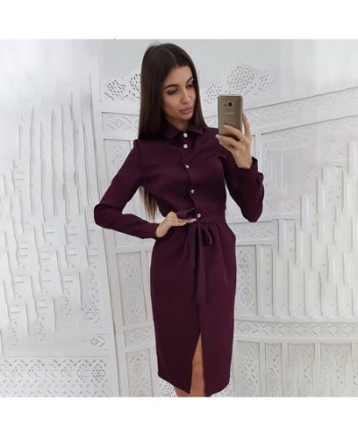 Lady Office Dress Autumn Long Sleeve Shirt Dress Fashion Turn-down Collar Single-breasted Party Dresses Платье  Casual Vestid...