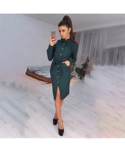 Lady Office Dress Autumn Long Sleeve Shirt Dress Fashion Turn-down Collar Single-breasted Party Dresses Платье  Casual Vestid...