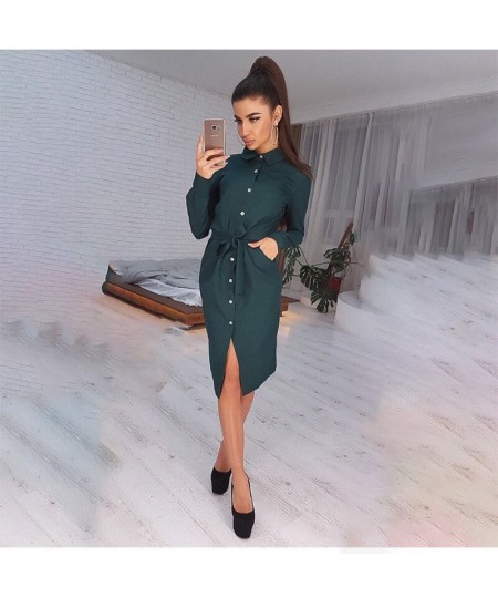 Lady Office Dress Autumn Long Sleeve Shirt Dress Fashion Turn-down Collar Single-breasted Party Dresses Платье  Casual Vestid...