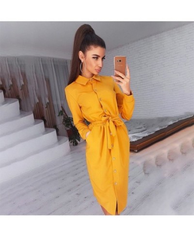 Lady Office Dress Autumn Long Sleeve Shirt Dress Fashion Turn-down Collar Single-breasted Party Dresses Платье  Casual Vestid...