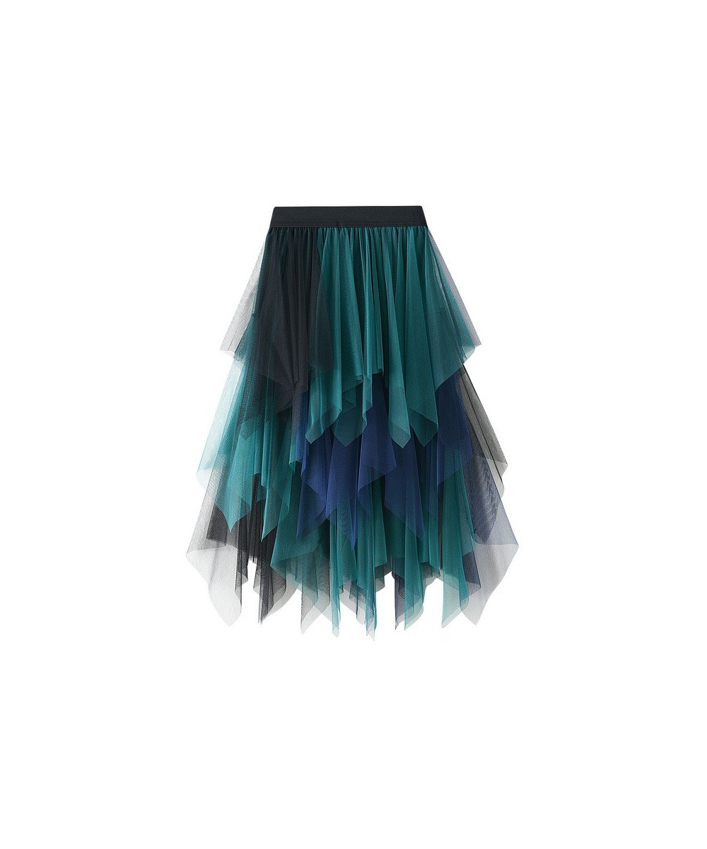 Green Patchwork Irregular Tulle Skirt Women 2022 New Spring Summer High Waist Midi Long Tutu Skirt Female Jupe Longue $31.34 ...