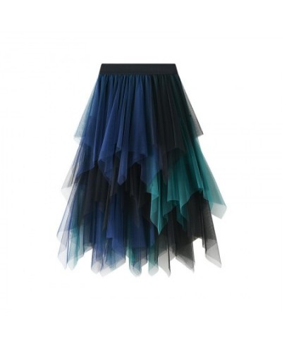 Green Patchwork Irregular Tulle Skirt Women 2022 New Spring Summer High Waist Midi Long Tutu Skirt Female Jupe Longue $31.34 ...