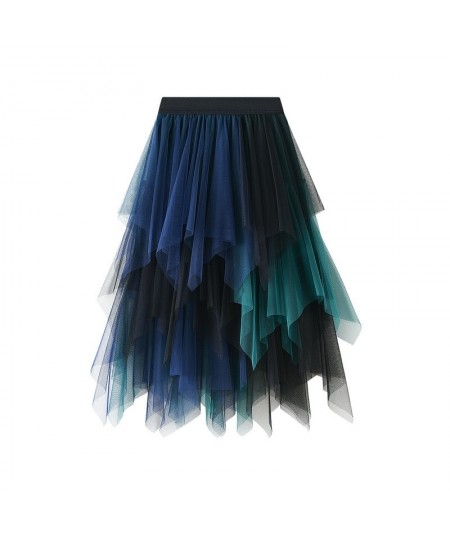 Green Patchwork Irregular Tulle Skirt Women 2022 New Spring Summer High Waist Midi Long Tutu Skirt Female Jupe Longue $31.34 ...