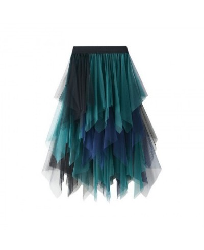 Green Patchwork Irregular Tulle Skirt Women 2022 New Spring Summer High Waist Midi Long Tutu Skirt Female Jupe Longue $31.34 ...