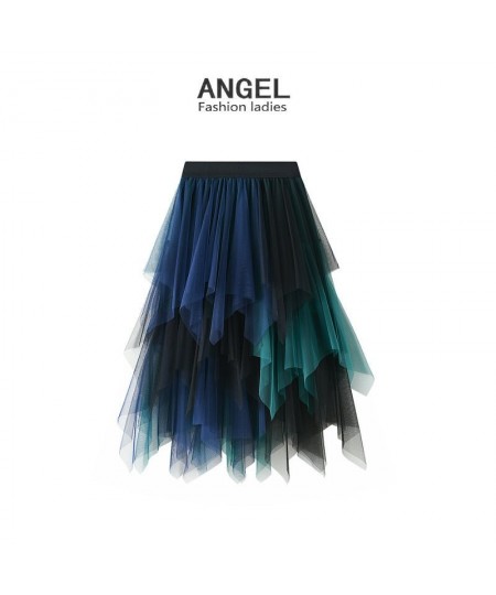 Green Patchwork Irregular Tulle Skirt Women 2022 New Spring Summer High Waist Midi Long Tutu Skirt Female Jupe Longue $31.34 ...