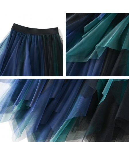 Green Patchwork Irregular Tulle Skirt Women 2022 New Spring Summer High Waist Midi Long Tutu Skirt Female Jupe Longue $31.34 ...