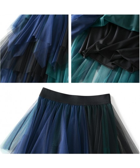 Green Patchwork Irregular Tulle Skirt Women 2022 New Spring Summer High Waist Midi Long Tutu Skirt Female Jupe Longue $31.34 ...