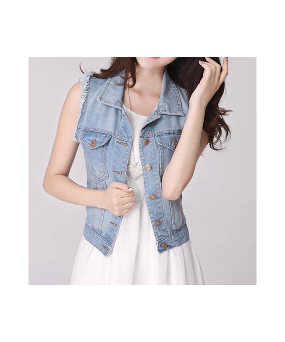 Spring Denim Vest Casual Coat Vintage Jean Cardigan Female Clothing Women Sleeveless Turn-down Collar Breasted Denim Jacket $...