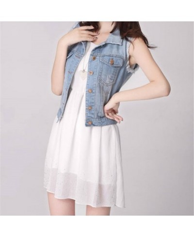 Spring Denim Vest Casual Coat Vintage Jean Cardigan Female Clothing Women Sleeveless Turn-down Collar Breasted Denim Jacket $...