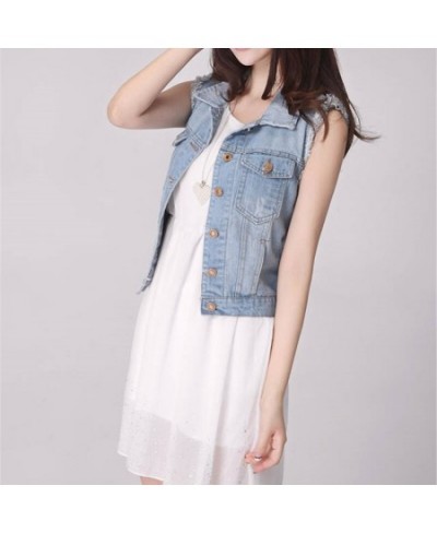 Spring Denim Vest Casual Coat Vintage Jean Cardigan Female Clothing Women Sleeveless Turn-down Collar Breasted Denim Jacket $...