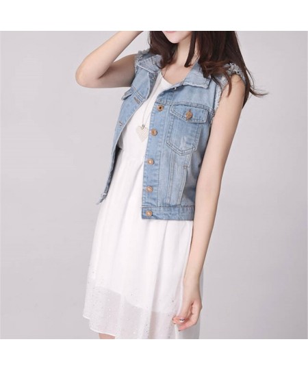 Spring Denim Vest Casual Coat Vintage Jean Cardigan Female Clothing Women Sleeveless Turn-down Collar Breasted Denim Jacket $...