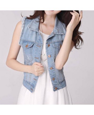 Spring Denim Vest Casual Coat Vintage Jean Cardigan Female Clothing Women Sleeveless Turn-down Collar Breasted Denim Jacket $...