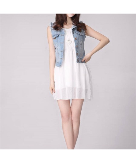 Spring Denim Vest Casual Coat Vintage Jean Cardigan Female Clothing Women Sleeveless Turn-down Collar Breasted Denim Jacket $...