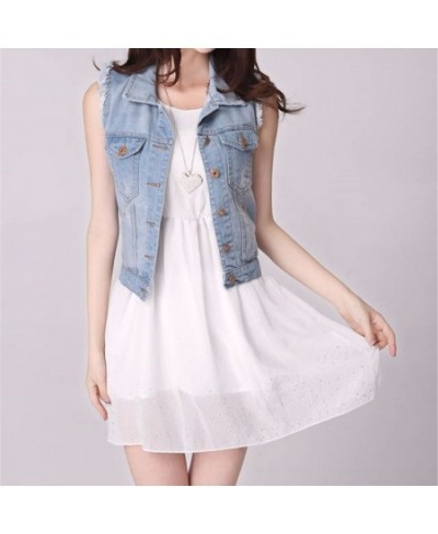 Spring Denim Vest Casual Coat Vintage Jean Cardigan Female Clothing Women Sleeveless Turn-down Collar Breasted Denim Jacket $...