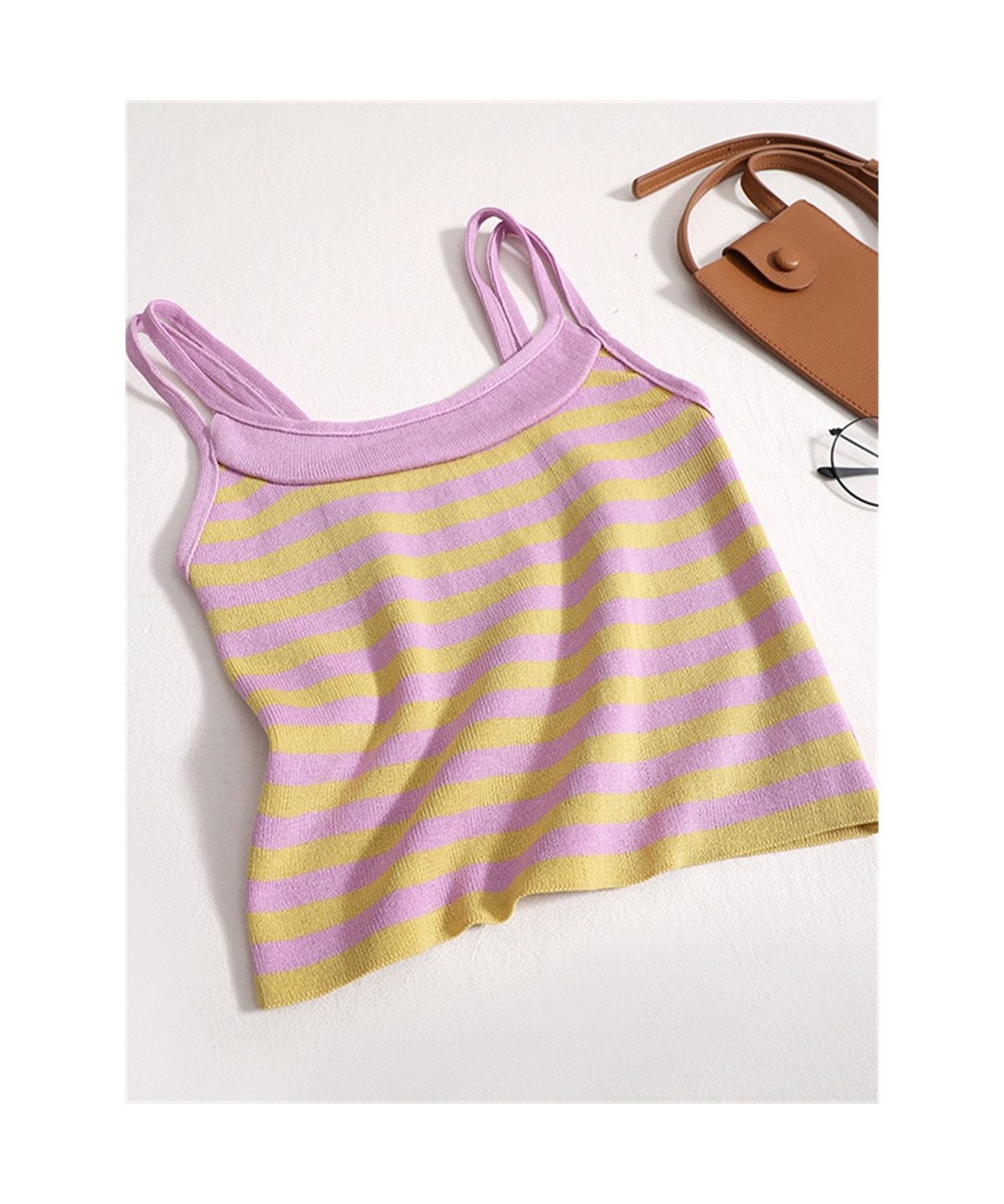 Striped Knitted Crop Top Women Summer 2023 New Korean Fashion Slim Sleeveless Sexy Tank Top Ladies Casual Chic Camis $24.72 -...