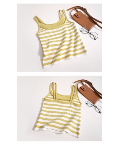 Striped Knitted Crop Top Women Summer 2023 New Korean Fashion Slim Sleeveless Sexy Tank Top Ladies Casual Chic Camis $24.72 -...