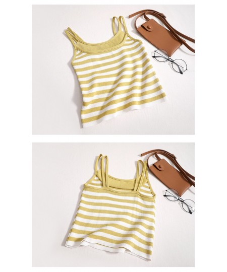 Striped Knitted Crop Top Women Summer 2023 New Korean Fashion Slim Sleeveless Sexy Tank Top Ladies Casual Chic Camis $24.72 -...