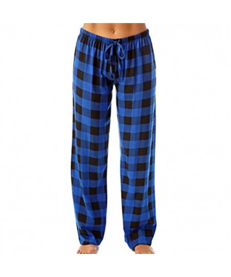 Women Sleep Pants Plaid Pattern Pajama Pants High Elasticity Wide Legs Cotton Loose Ladies Trousers pantalones de muje $32.35...