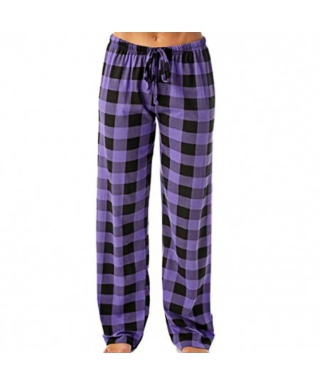 Women Sleep Pants Plaid Pattern Pajama Pants High Elasticity Wide Legs Cotton Loose Ladies Trousers pantalones de muje $32.35...