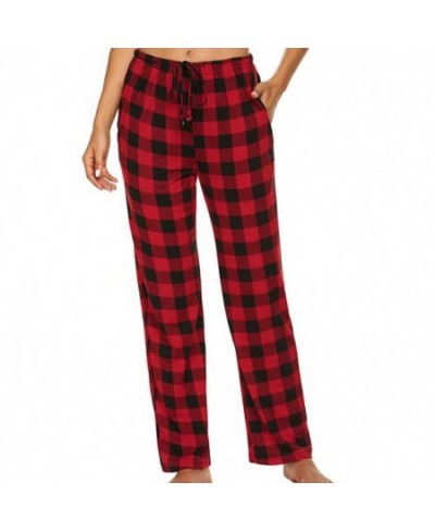 Women Sleep Pants Plaid Pattern Pajama Pants High Elasticity Wide Legs Cotton Loose Ladies Trousers pantalones de muje $32.35...