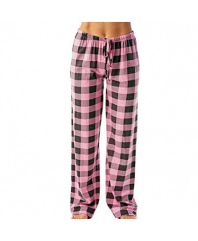 Women Sleep Pants Plaid Pattern Pajama Pants High Elasticity Wide Legs Cotton Loose Ladies Trousers pantalones de muje $32.35...