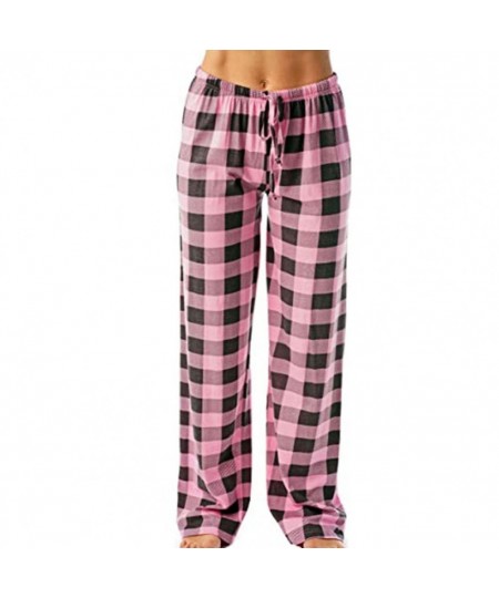 Women Sleep Pants Plaid Pattern Pajama Pants High Elasticity Wide Legs Cotton Loose Ladies Trousers pantalones de muje $32.35...