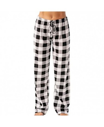 Women Sleep Pants Plaid Pattern Pajama Pants High Elasticity Wide Legs Cotton Loose Ladies Trousers pantalones de muje $32.35...