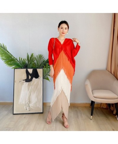 Pleated Tassel Dress 2022 Spring Summer Bat Sleeve Loose Long Dress Designer Fashion Elegant Aesthetic Clothes $89.66 - Dresses