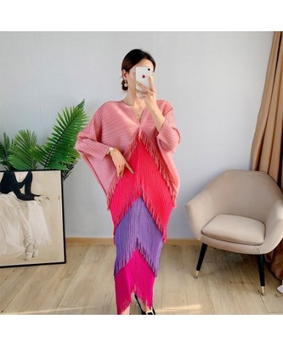 Pleated Tassel Dress 2022 Spring Summer Bat Sleeve Loose Long Dress Designer Fashion Elegant Aesthetic Clothes $89.66 - Dresses