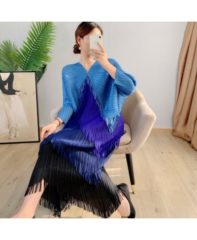 Pleated Tassel Dress 2022 Spring Summer Bat Sleeve Loose Long Dress Designer Fashion Elegant Aesthetic Clothes $89.66 - Dresses