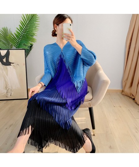 Pleated Tassel Dress 2022 Spring Summer Bat Sleeve Loose Long Dress Designer Fashion Elegant Aesthetic Clothes $89.66 - Dresses