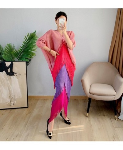 Pleated Tassel Dress 2022 Spring Summer Bat Sleeve Loose Long Dress Designer Fashion Elegant Aesthetic Clothes $89.66 - Dresses