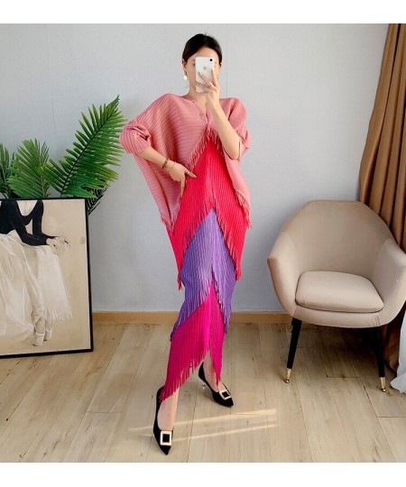 Pleated Tassel Dress 2022 Spring Summer Bat Sleeve Loose Long Dress Designer Fashion Elegant Aesthetic Clothes $89.66 - Dresses