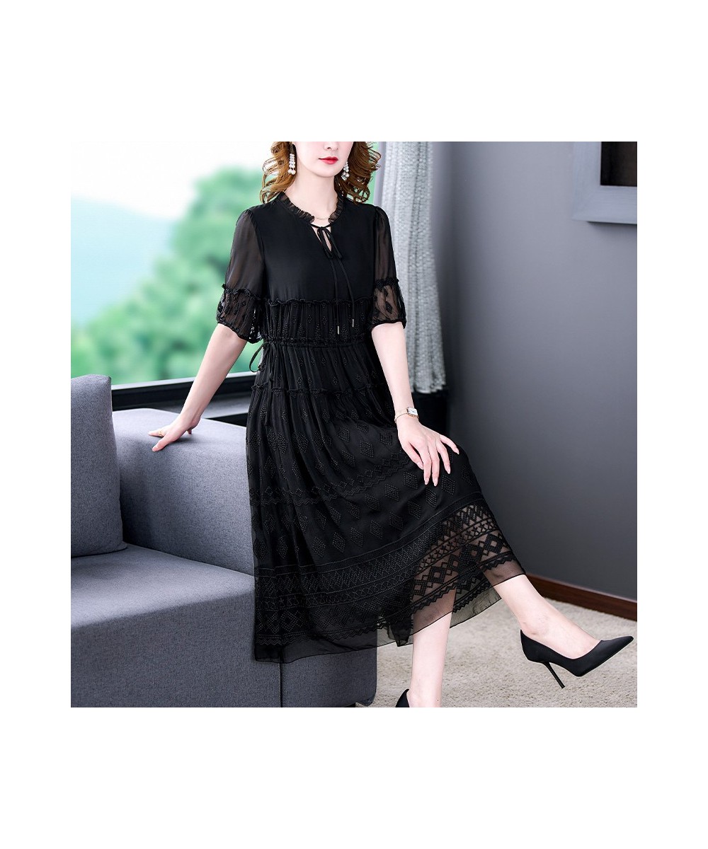 New 2022 Spring Fashion Runway Black Dresses Women's Lantern sleeve Lace Embroidered Patchwork Midi Party Dress $68.19 - Dresses