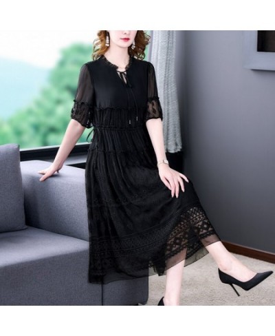 New 2022 Spring Fashion Runway Black Dresses Women's Lantern sleeve Lace Embroidered Patchwork Midi Party Dress $68.19 - Dresses