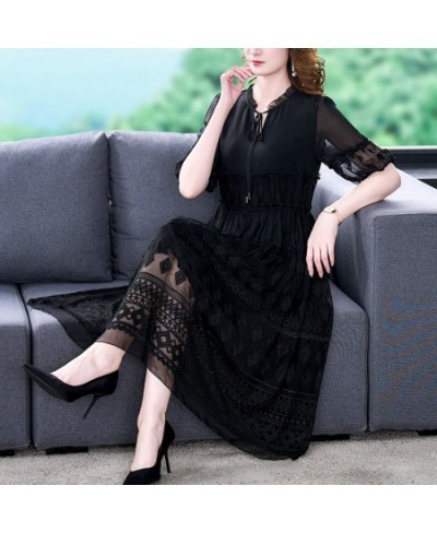 New 2022 Spring Fashion Runway Black Dresses Women's Lantern sleeve Lace Embroidered Patchwork Midi Party Dress $68.19 - Dresses