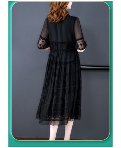 New 2022 Spring Fashion Runway Black Dresses Women's Lantern sleeve Lace Embroidered Patchwork Midi Party Dress $68.19 - Dresses