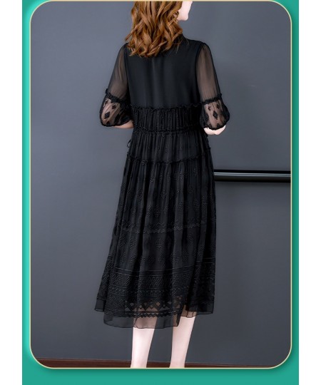 New 2022 Spring Fashion Runway Black Dresses Women's Lantern sleeve Lace Embroidered Patchwork Midi Party Dress $68.19 - Dresses