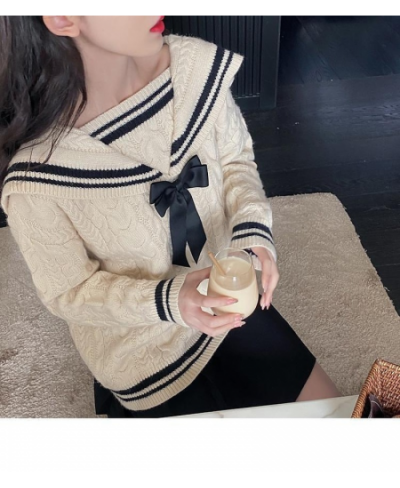 Navy Sailor Collar Sweater Kawaii Long Sleeve Jumpers Korean Style 2023 Casual Vintage Knitwear Lazy Oaf College Clothes $50....