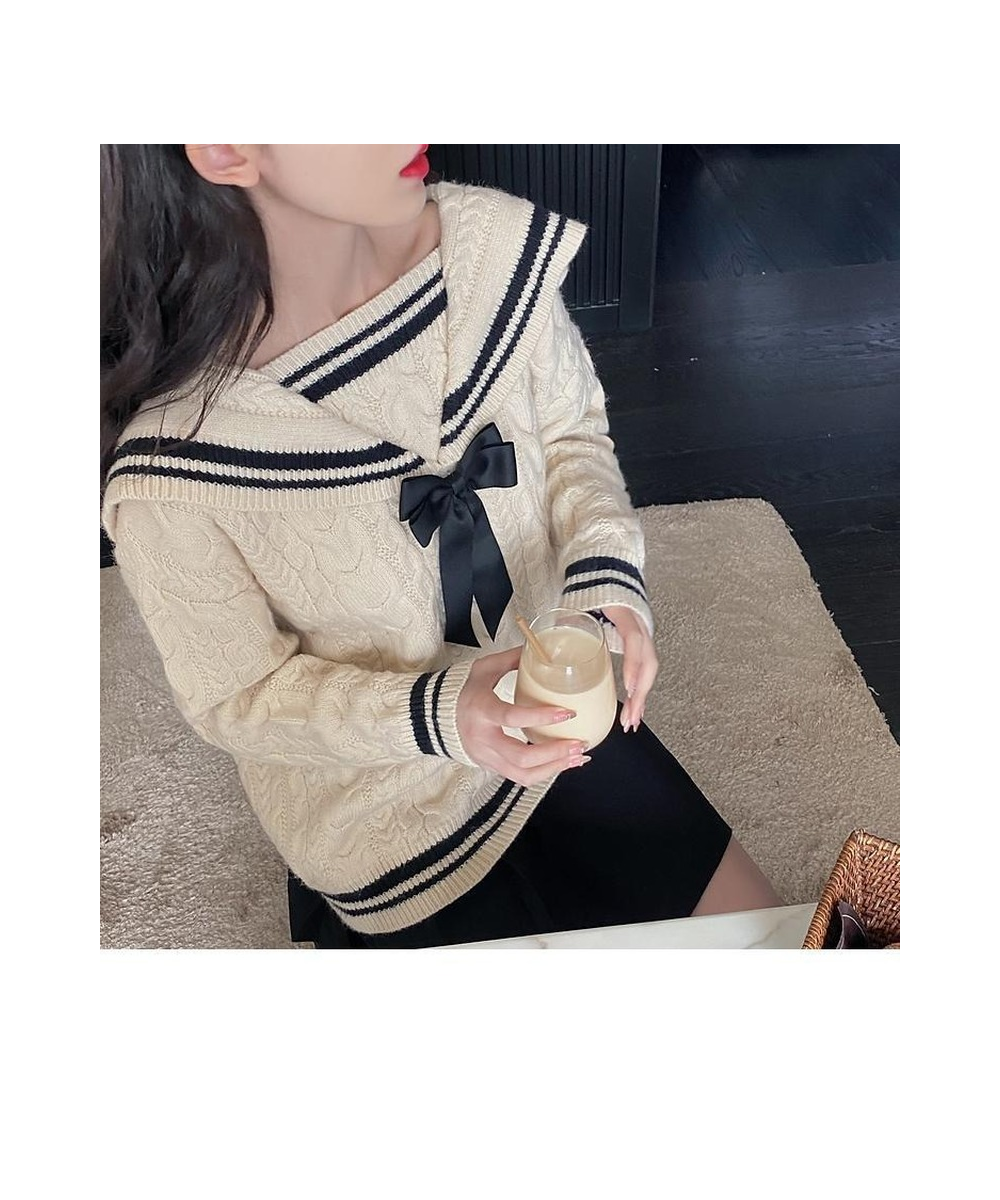 Navy Sailor Collar Sweater Kawaii Long Sleeve Jumpers Korean Style 2023 Casual Vintage Knitwear Lazy Oaf College Clothes $50....