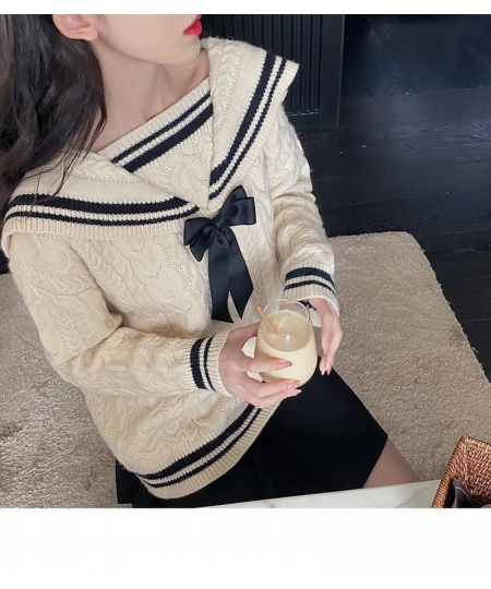 Navy Sailor Collar Sweater Kawaii Long Sleeve Jumpers Korean Style 2023 Casual Vintage Knitwear Lazy Oaf College Clothes $50....