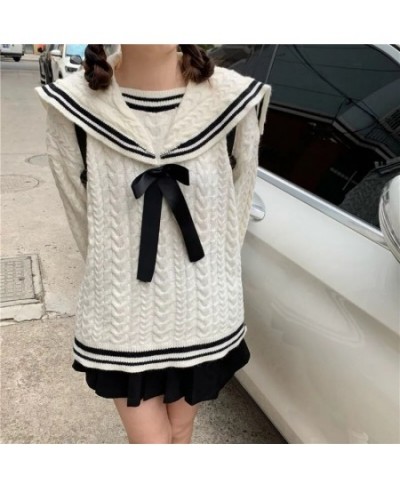 Navy Sailor Collar Sweater Kawaii Long Sleeve Jumpers Korean Style 2023 Casual Vintage Knitwear Lazy Oaf College Clothes $50....